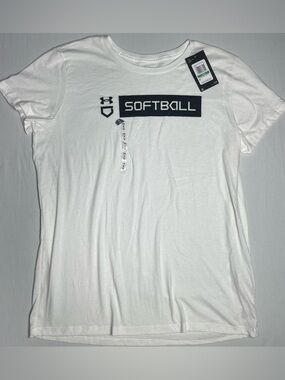 Under Armour White Softball Logo Tee L